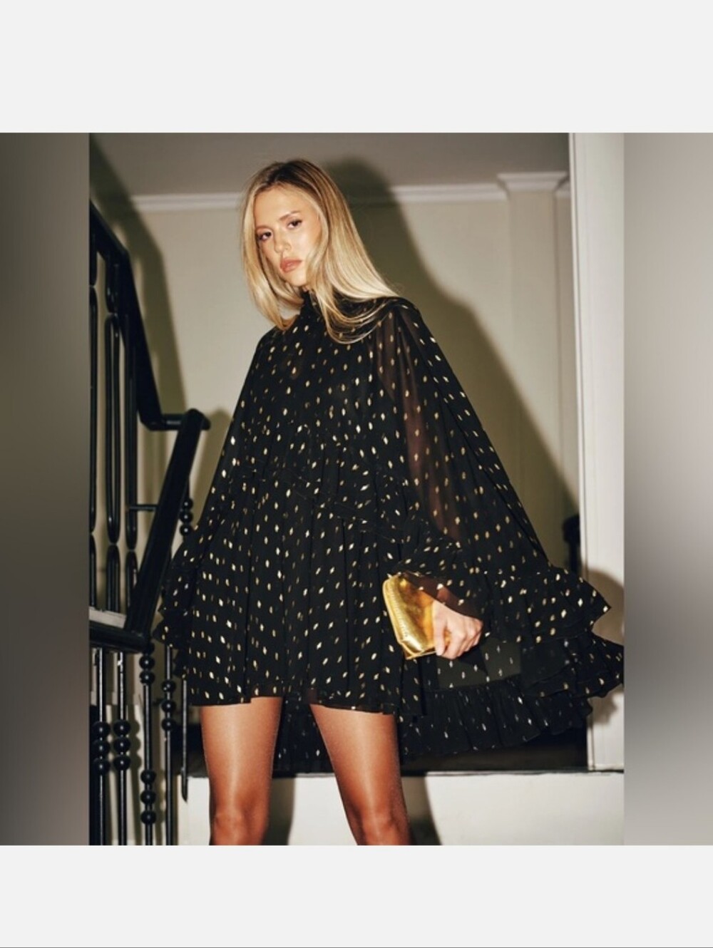 Commense Gold Foil Spot Print Cami Dress with Matching Cape Sz XL NWT New - Picture 2 of 4